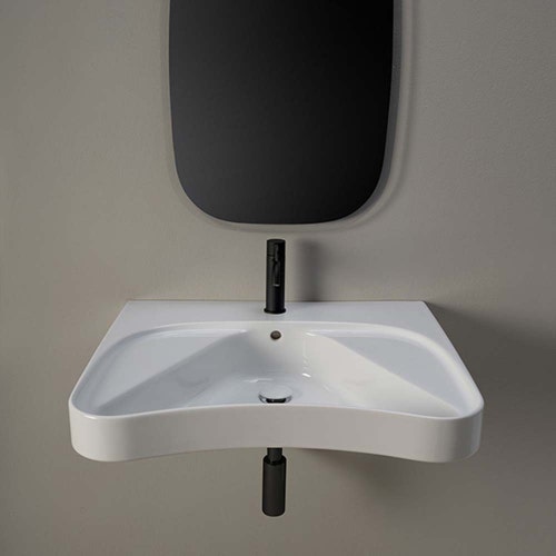 Immagine di Flaminia APPSOLUTION 105 lavabo L.71 P.60 cm sospeso, con piano rubinetteria, con troppopieno e monoforo, colore bianco finitura lucido APD70
