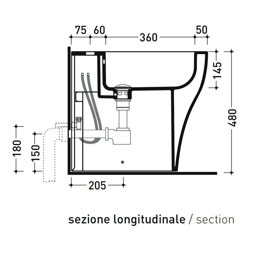 Immagine di Flaminia APPSOLUTION bidet back to wall monoforo, con troppopieno, colore bianco finitura lucido AP214