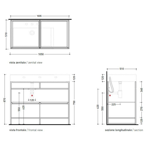 Immagine di Flaminia DENVER mobile sottolavabo L.103 cm in metallo, con 2 cassetti, per lavabo AppLight 10551, colore bianco finitura opaco DV105SLBK