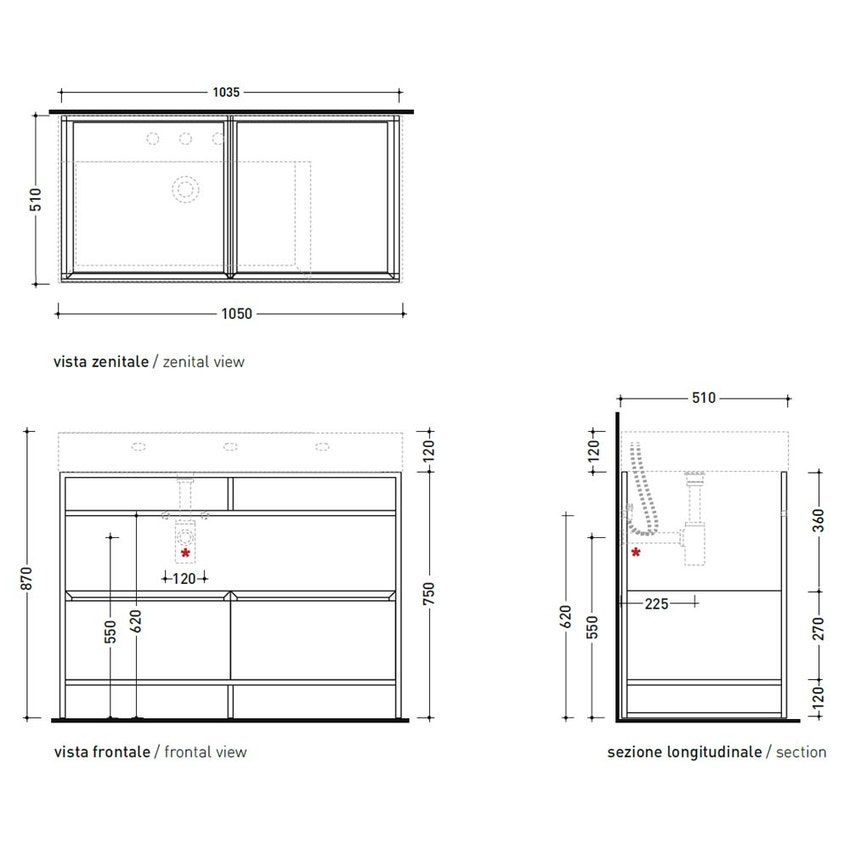 Immagine di Flaminia DENVER mobile sottolavabo L.103 cm in metallo, con 2 cassetti, per lavabo AppLight 10551, colore bianco finitura opaco DV105SLBK
