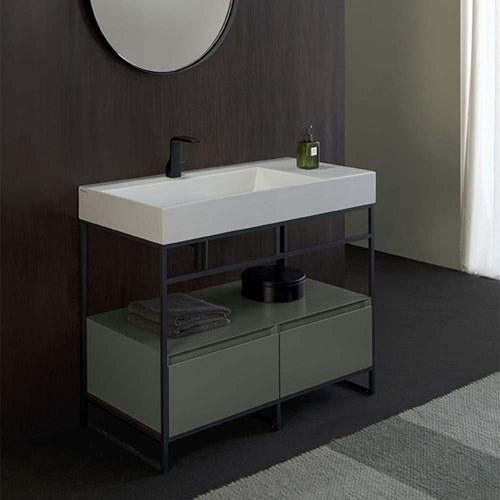 Immagine di Flaminia DENVER mobile sottolavabo L.103 cm in metallo, con 2 cassetti, per lavabo AppLight 10551, colore bianco finitura opaco DV105SLBK