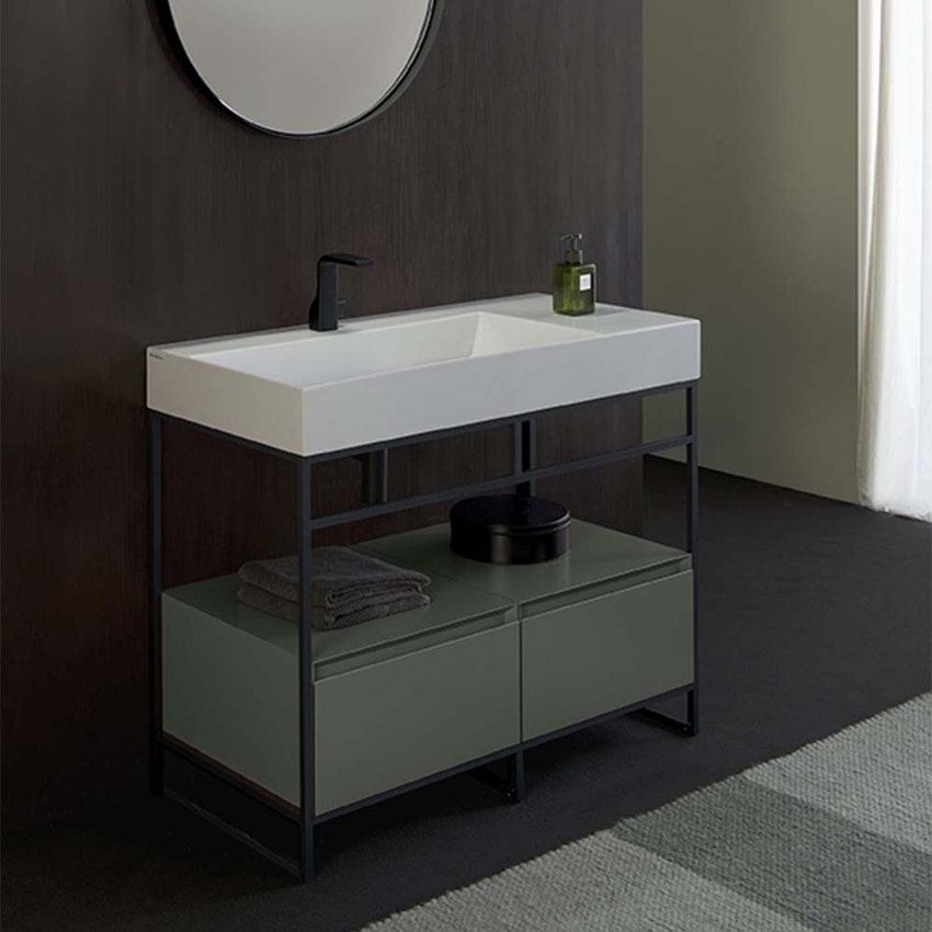 Immagine di Flaminia DENVER mobile sottolavabo L.103 cm in metallo, con 2 cassetti, per lavabo AppLight 10551, colore bianco finitura opaco DV105SLBK