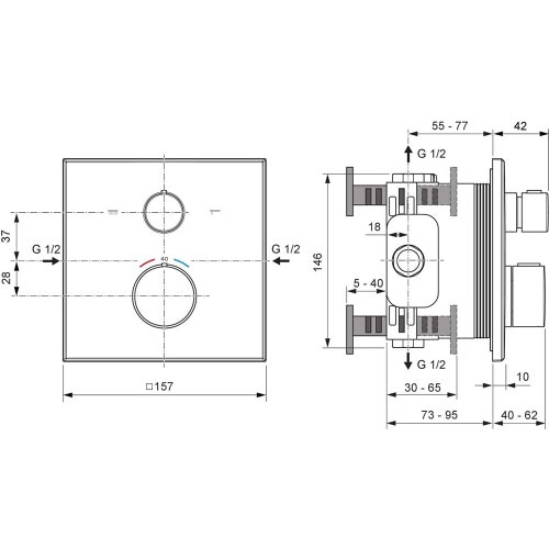Immagine di Ideal Standard CERATHERM C100 miscelatore termostatico quadrato, per doccia/vasca, con deviatore, senza corpo incasso, finitura cromo A8588AA