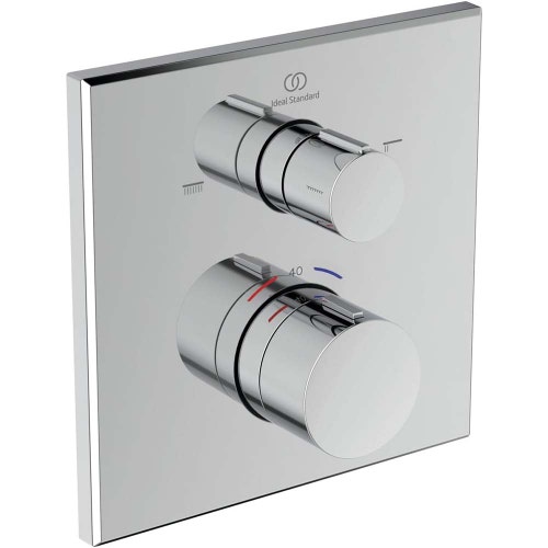 Immagine di Ideal Standard CERATHERM C100 miscelatore termostatico quadrato, per doccia/vasca, con deviatore, senza corpo incasso, finitura cromo A8588AA