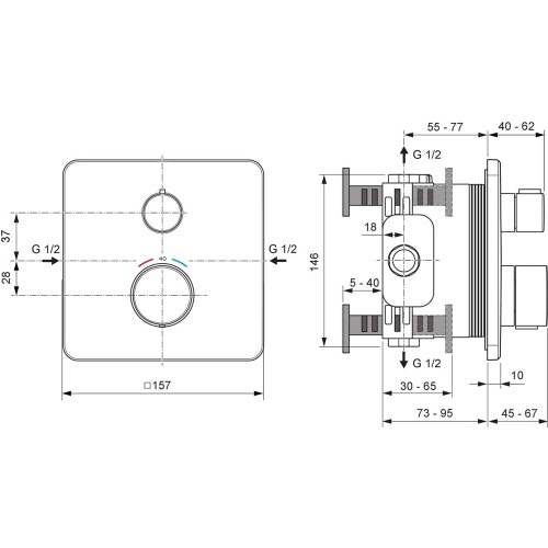 Immagine di Ideal Standard CERATHERM C25 miscelatore termostatico quadrato, per doccia, con deviatore, senza corpo incasso, finitura cromo A8586AA