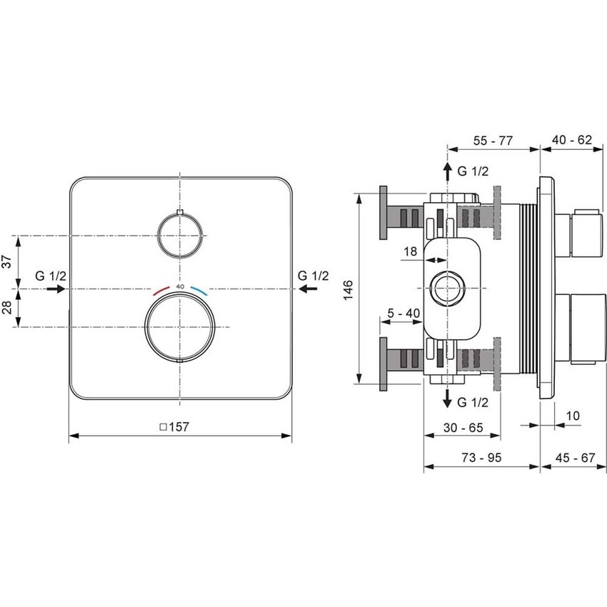 Immagine di Ideal Standard CERATHERM C25 miscelatore termostatico quadrato, per doccia, con deviatore, senza corpo incasso, finitura cromo A8586AA