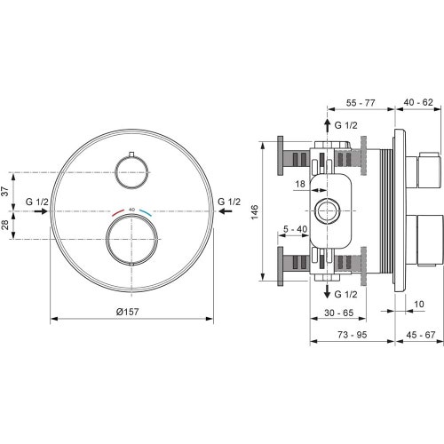 Immagine di Ideal Standard CERATHERM T25 miscelatore termostatico rotondo, per doccia, con deviatore, senza corpo incasso, finitura cromo A8582AA