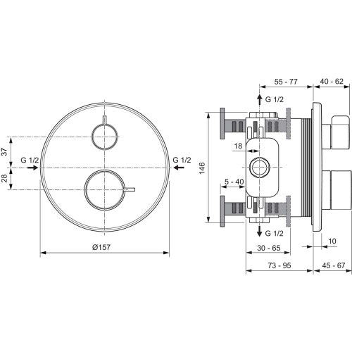 Immagine di Ideal Standard CERAPLUS SAFE miscelatore termostatico rotondo, per doccia, con deviatore, senza corpo incasso, finitura cromo A8592AA