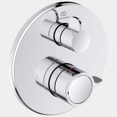 Immagine di Ideal Standard CERAPLUS SAFE miscelatore termostatico rotondo, per doccia, con deviatore, senza corpo incasso, finitura cromo A8592AA