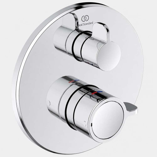 Immagine di Ideal Standard CERAPLUS SAFE miscelatore termostatico rotondo, per doccia, con deviatore, senza corpo incasso, finitura cromo A8592AA