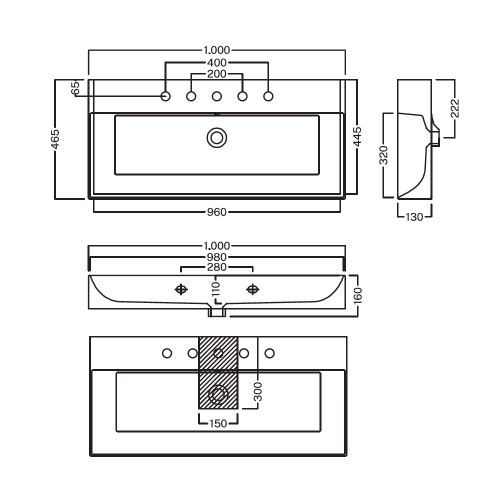 Immagine di Hatria BAHIA 13 lavabo sospeso 100 x 46.5 cm, monoforo, con troppopieno, colore bianco finitura lucido BH1000465011TS0