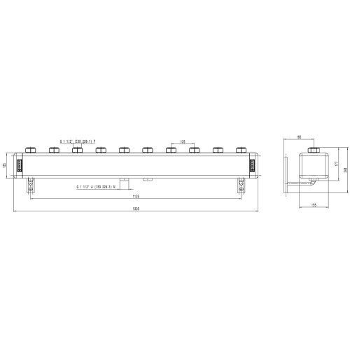 Immagine di Caleffi Collettore Ø1.1/2" per impianti di riscaldamento con 5 attacchi interasse 125 mm, portata massima consigliata 4 m3/h 550250