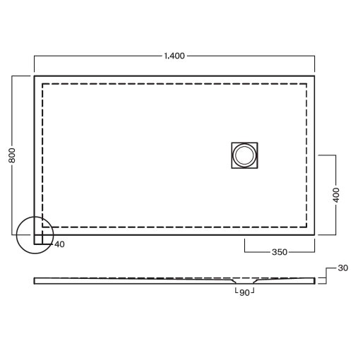 Immagine di Hatria PETRA H3 piatto doccia rettangolare in ceramica levigato 140 x 80 cm, con piletta Geberit e griglia inox, colore bianco PL14008000100
