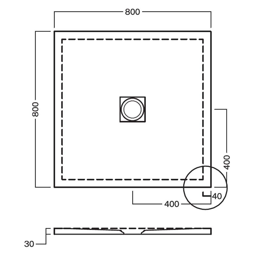 Immagine di Hatria PETRA H3 piatto doccia quadrato in ceramica levigato 80 x 80 cm, con piletta Geberit e griglia inox, colore bianco PL08008000100