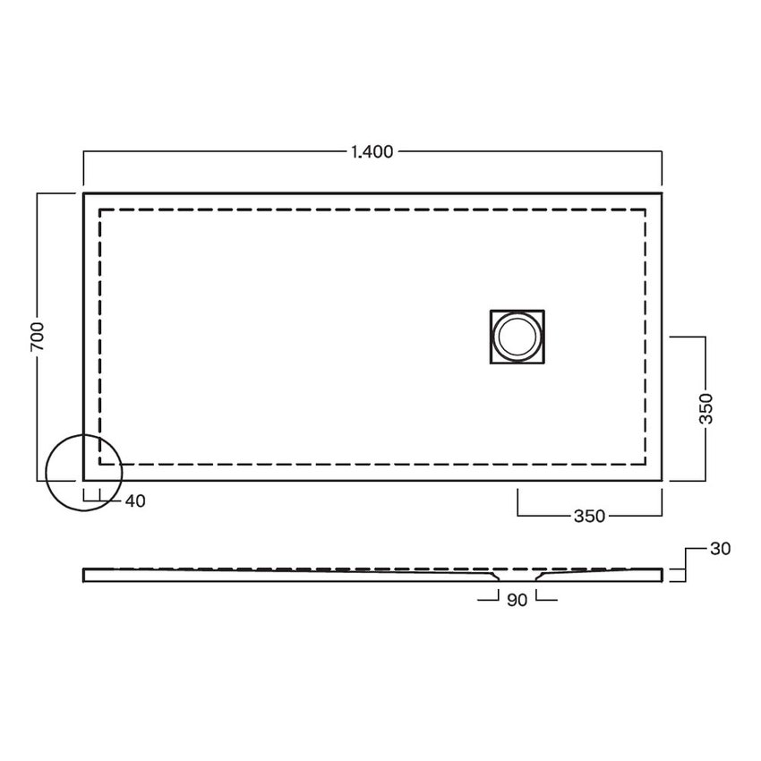 Immagine di Hatria PETRA H3 piatto doccia rettangolare in ceramica levigato 140 x 70 cm, con piletta Geberit e griglia inox, colore bianco PL14007000100