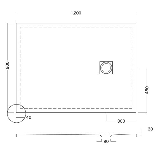 Immagine di Hatria PETRA H3 piatto doccia rettangolare in ceramica levigato 120 x 90 cm, con piletta Geberit e griglia inox, colore bianco PL12009000100