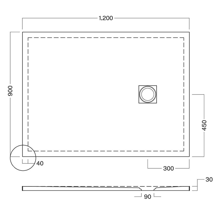 Immagine di Hatria PETRA H3 piatto doccia rettangolare in ceramica levigato 120 x 90 cm, con piletta Geberit e griglia inox, colore bianco PL12009000100