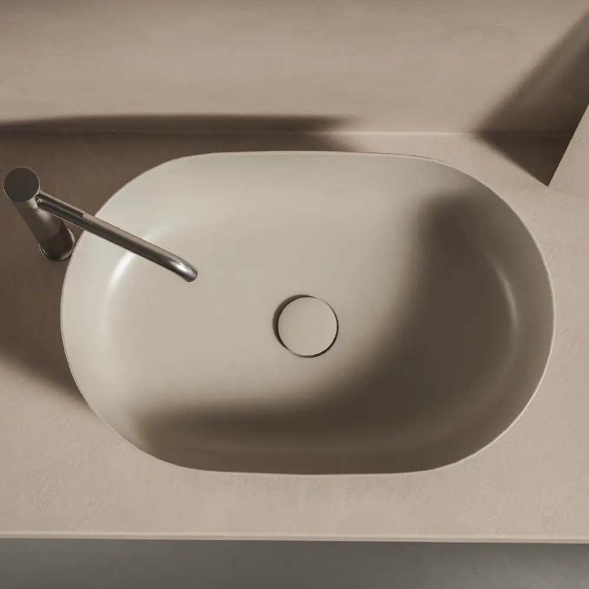 Immagine di Hatria HAPPY HOUR SLIM 12:00 S lavabo d'appoggio senza foro e senza troppopieno, colore bianco finitura lucido 00Y8AK01