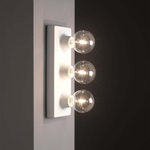 Immagine di Flaminia MAKE-UP portalampada da parete o soffitto in ceramica a 3 luci, colore bianco finitura lucido MKLP