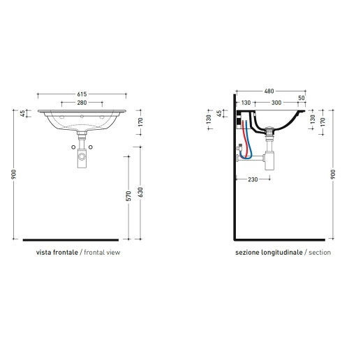 Immagine di Flaminia EURO 62 lavabo sospeso L.62 P.48.5 cm, con troppopieno, colore bianco finitura lucido ER62L