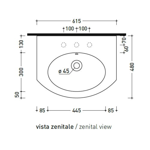 Immagine di Flaminia EURO 62 lavabo sospeso L.62 P.48.5 cm, con troppopieno, colore bianco finitura lucido ER62L