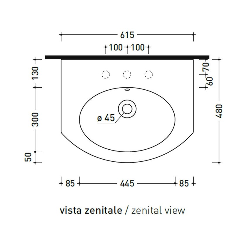 Immagine di Flaminia EURO 62 lavabo sospeso L.62 P.48.5 cm, con troppopieno, colore bianco finitura lucido ER62L