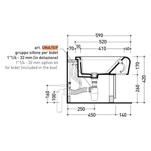 Immagine di Flaminia sifone in plastica per bidet Una e lavabo Void UNA/SIF