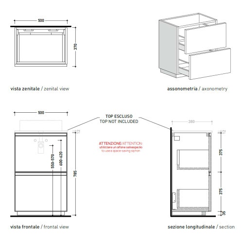 Immagine di Flaminia CUBIKA base portalavabo L.50 P.37 cm a terra, con 2 cassetti, senza top, colore bianco finitura opaco CKD906LBK