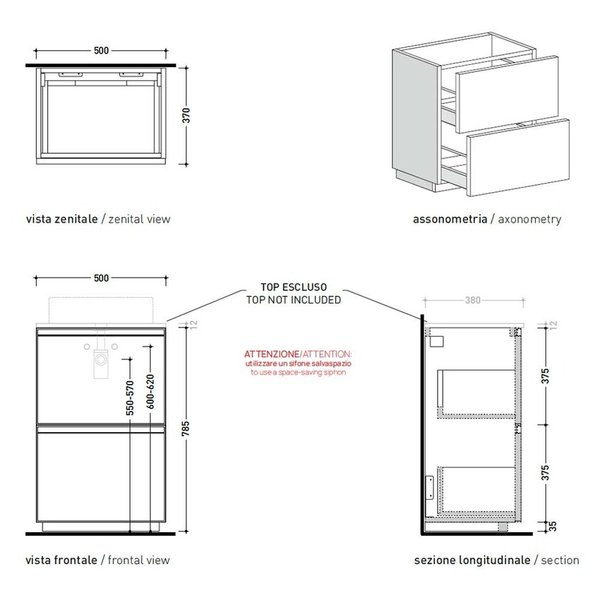 Immagine di Flaminia CUBIKA base portalavabo L.50 P.37 cm a terra, con 2 cassetti, senza top, colore bianco finitura opaco CKD906LBK