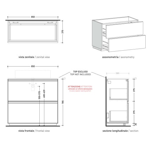 Immagine di Flaminia CUBIKA base portalavabo L.85 P.37 cm a terra, con 2 cassetti, senza top, colore bianco finitura opaco CKD918LBK