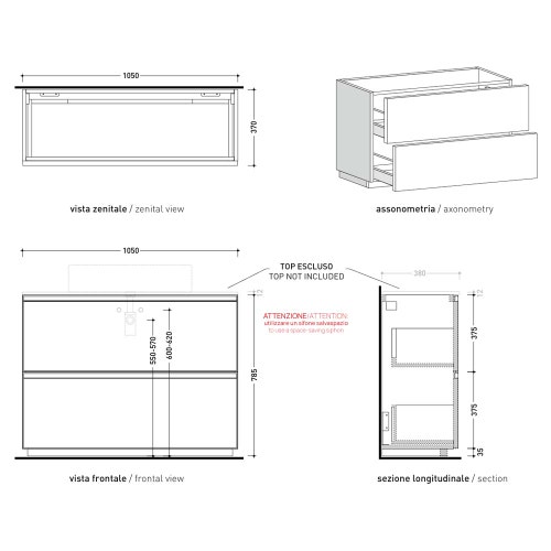 Immagine di Flaminia CUBIKA base portalavabo L.105 P.37 cm a terra, con 2 cassetti, senza top, colore bianco finitura opaco CKD753LBK