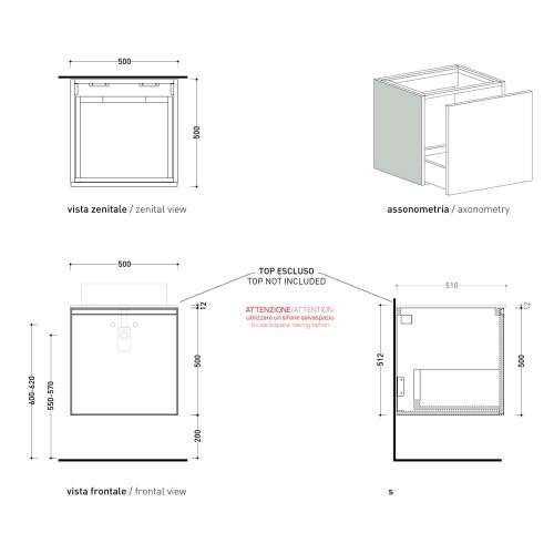 Immagine di Flaminia CUBIKA base portalavabo L.50 P.50 cm sospesa, con 1 cassetto, senza top, colore bianco finitura opaco CKD873LBK