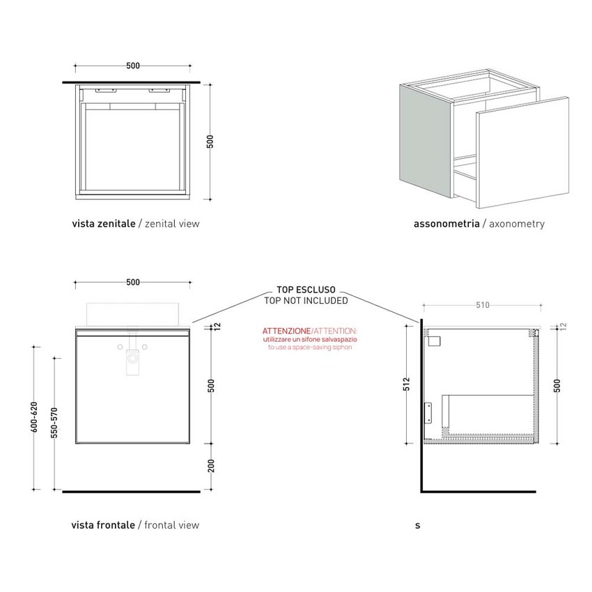Immagine di Flaminia CUBIKA base portalavabo L.50 P.50 cm sospesa, con 1 cassetto, senza top, colore bianco finitura opaco CKD873LBK