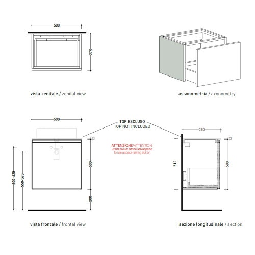 Immagine di Flaminia CUBIKA base portalavabo L.50 P.37 cm sospesa, con 1 cassetto, senza top, colore bianco finitura opaco CKD872LBK