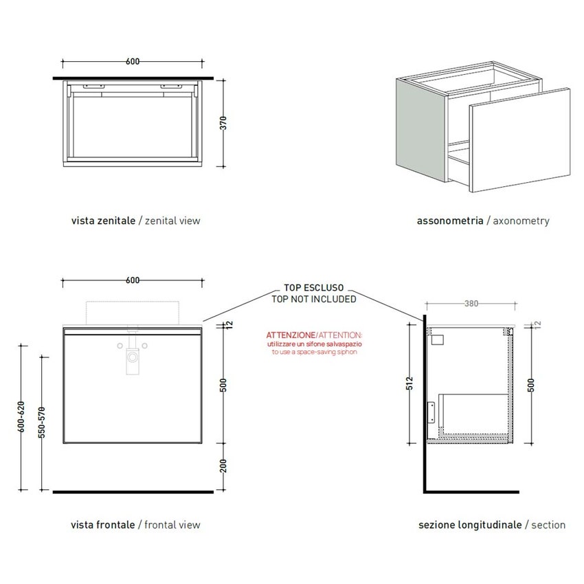Immagine di Flaminia CUBIKA base portalavabo L.60 P.37 cm sospesa, con 1 cassetto, senza top, colore bianco finitura opaco CKD800LBK