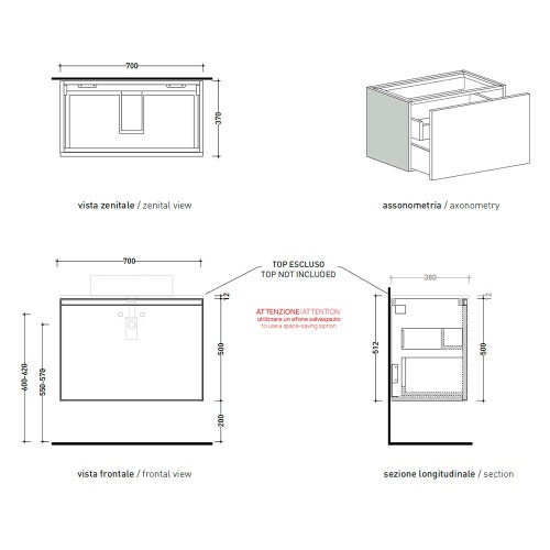 Immagine di Flaminia CUBIKA base portalavabo L.70 P.37 cm sospesa, con 1 cassetto, senza top, colore bianco finitura opaco CKD875LBK