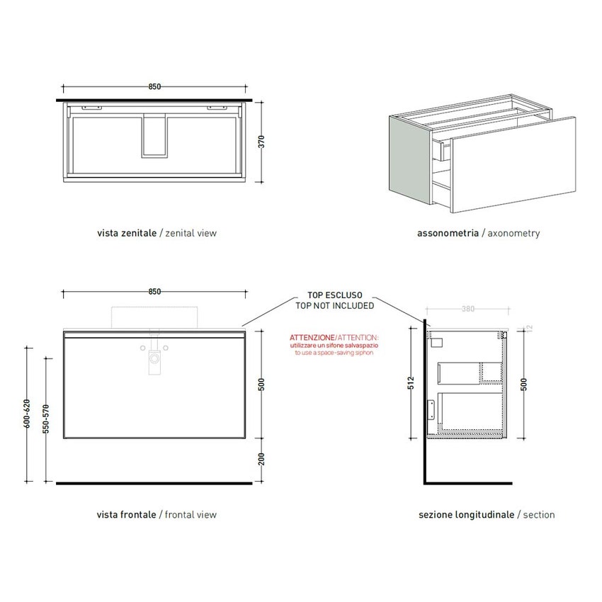 Immagine di Flaminia CUBIKA base portalavabo L.85 P.37 cm sospesa, con 1 cassetto, senza top, colore bianco finitura opaco CKD878LBK