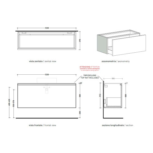 Immagine di Flaminia CUBIKA base portalavabo L.120 P.37 cm sospesa, con 1 cassetto, senza top, colore bianco finitura opaco CKD944LBK