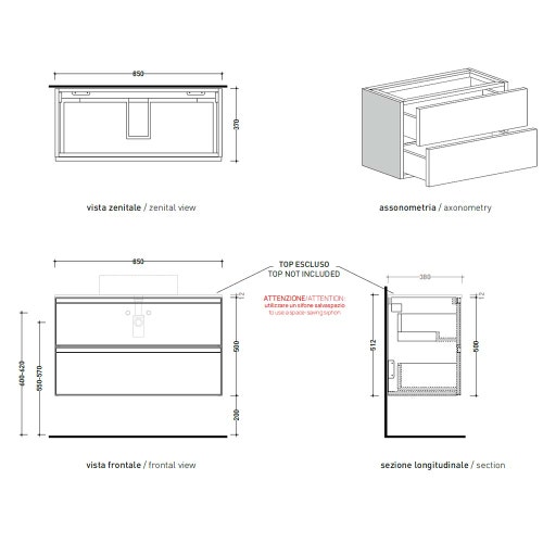 Immagine di Flaminia CUBIKA base portalavabo L.85 P.37 cm sospesa, con 2 cassetti, senza top, colore bianco finitura opaco CKD814LBK