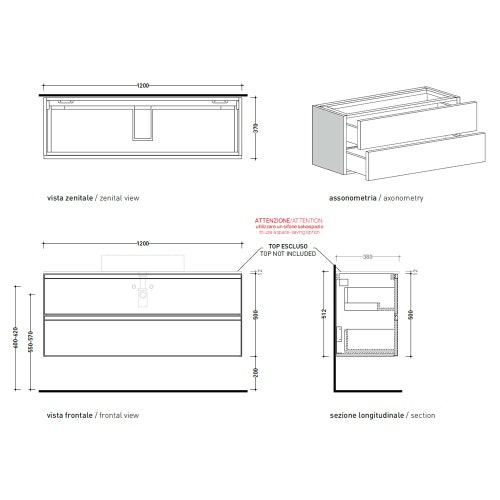 Immagine di Flaminia CUBIKA base portalavabo L.120 P.37 cm sospesa, con 2 cassetti, senza top, colore bianco finitura opaco CKD948LBK