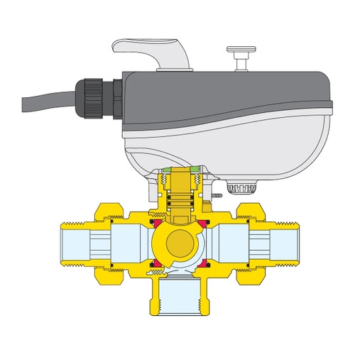 Immagine di Caleffi 638 Valvola a sfera a tre vie deviatrice, motorizzata, con kit di coibentazione, 230 V, attacchi 1.1/4” 638373