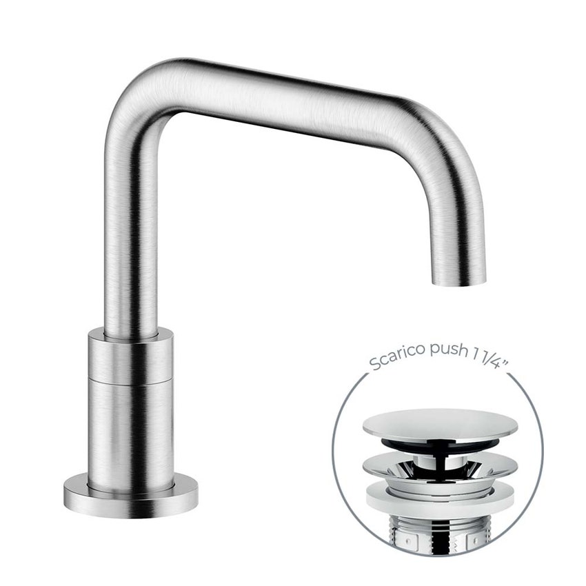 Immagine di Nobili LIVE bocca per miscelatore monocomando per lavabo, con scarico 1 1/4" push, finitura inox spazzolato AV00156/23IX