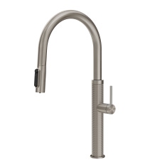 Immagine di Gessi 316 CESELLO miscelatore con doccetta estraibile doppio-getto e bocca girevole per lavello, con funzione acqua filtrata, finitura steel brushed 60826#239