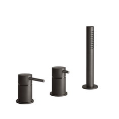 Immagine di Gessi 316 gruppo bordo vasca a tre fori, con deviatore, flessibile 1,50 m e doccetta anticalcare, finitura black metal brushed PVD 54043#707