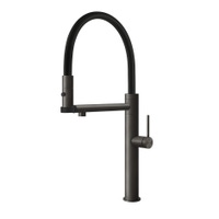 Immagine di Gessi 316 FLESSA miscelatore semi-professionale monocomando H.50 cm, con bocca girevole e doccetta estraibile doppio-getto, finitura black metal brushed PVD 60210#707