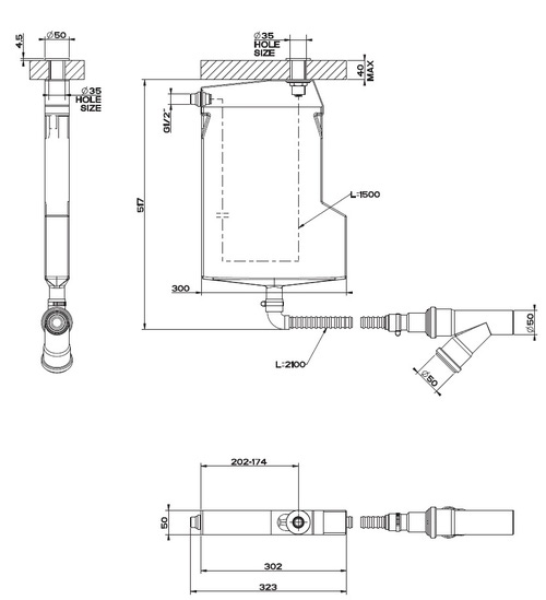 Immagine di Gessi Sistema di recupero acqua per flessibile doccetta finitura steel brushed, installazione bordo vasca non abbinabile a 01669, 01658, 01663 e 01664 54592#239