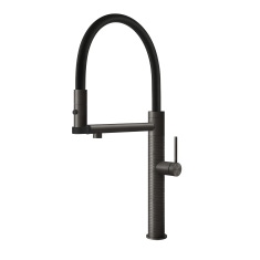Immagine di Gessi 316 MECCANICA miscelatore semi-professionale monocomando H.50 cm, con bocca girevole e doccetta estraibile doppio-getto, finitura black metal brushed PVD 60212#707