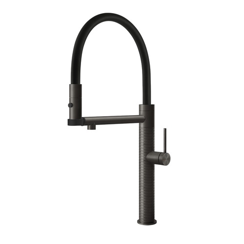 Immagine di Gessi 316 MECCANICA miscelatore semi-professionale monocomando H.50 cm, con bocca girevole e doccetta estraibile doppio-getto, finitura black metal brushed PVD 60212#707