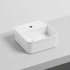 Immagine di Cielo LES PETITES lavabo quadrato monoforo H. 16 x 35 x 35 cm, da appoggio, senza troppopieno, colore bianco finitura lucido LPLAQ35