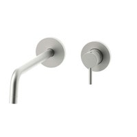 Immagine di Rubinetteria Paffoni LIGHT set esterno per miscelatore lavabo ad incasso, con 2 piastre Ø 7 cm e bocca P.24.8 cm, finitura acciaio satinato LIGBOX106ST70